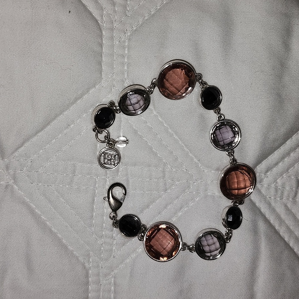 Womens silver bracelet with purple lavender faux stones